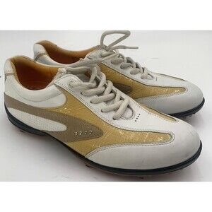 Ecco Hydromax Womens White & Gold Lace Up Golf Shoes Size EU 41 USA 10/10.5
